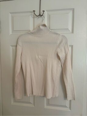 Talbots Cream Ribbed Mock Neck Sweater